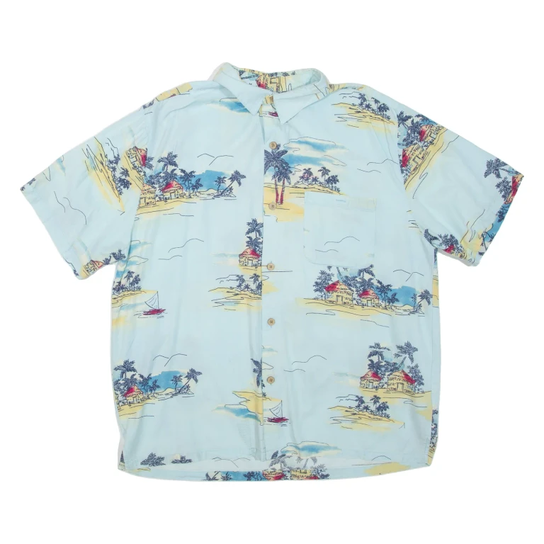 JOE MARLIN Mens Hawaiian Shirt Blue Crazy Pattern XL