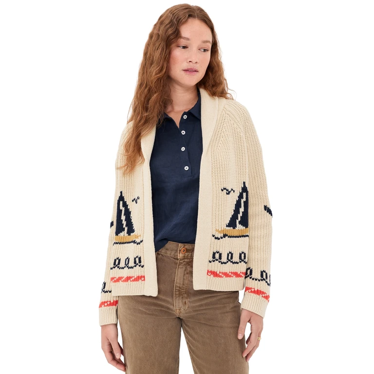 THE GREAT. The Sailboat Lodge Cardigan Cream 0