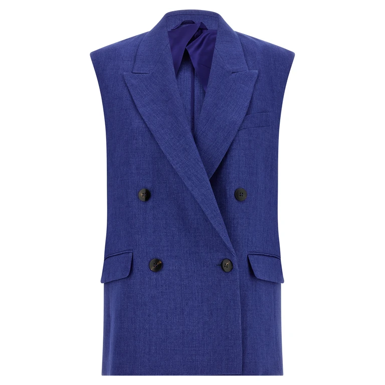 Max Mara Blue Linen Sleeveless Jacket Clothing - Women