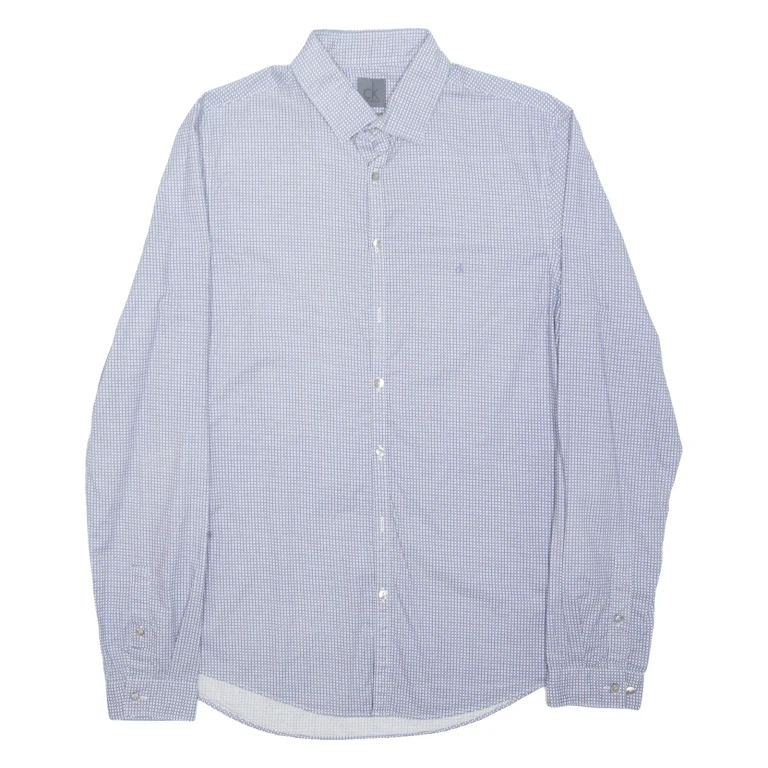 CALVIN KLEIN Slim Fit Mens Formal Shirt Blue Check Long Sleeve M