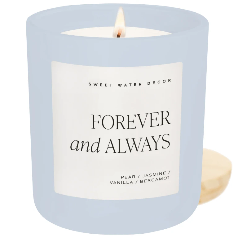 Forever and Always Soy Candle - Blue Matte Jar - 15 oz (Cashmere and Vanilla)