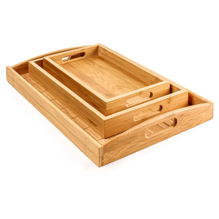 Bamboo 3Pc Serving Tray Set