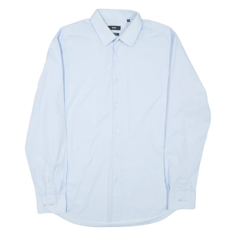BOSS HUGO BOSS Mens Plain Shirt Blue Long Sleeve L