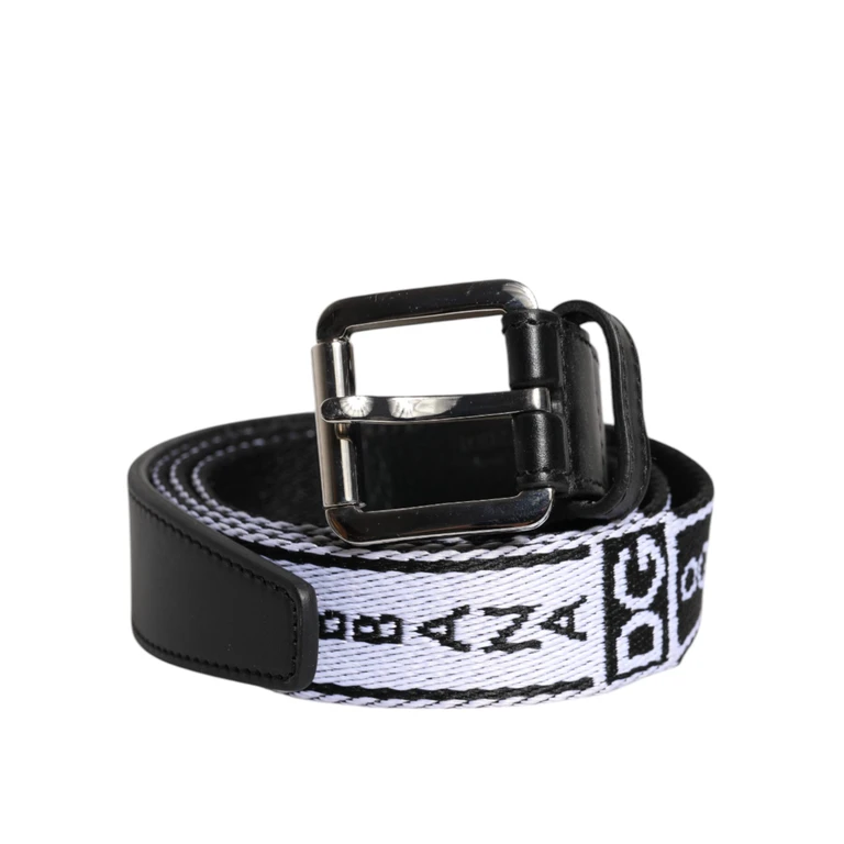 Dolce & Gabbana Black White Printed Metal Logo Buckle Belt Black/white Nylon - Men