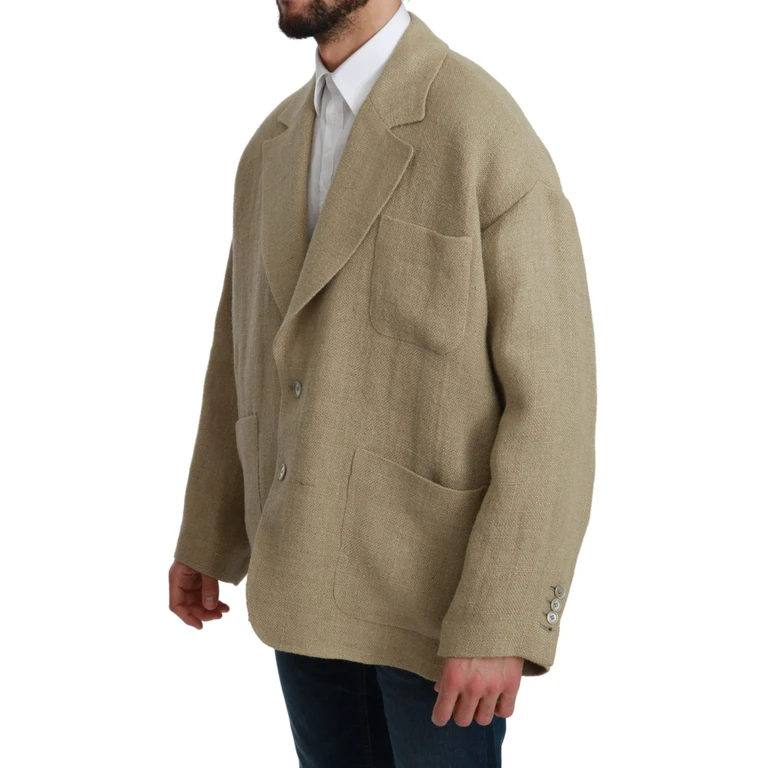 Beige Jacket Coat Jute Blazer Clothing - Men