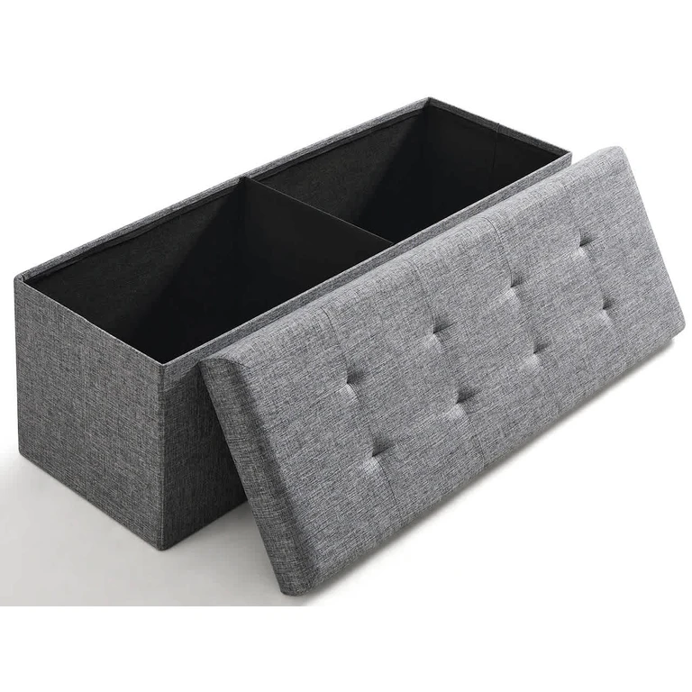 Foldable Tufted Linen 43" Inch Long Bench Storage Ottoman