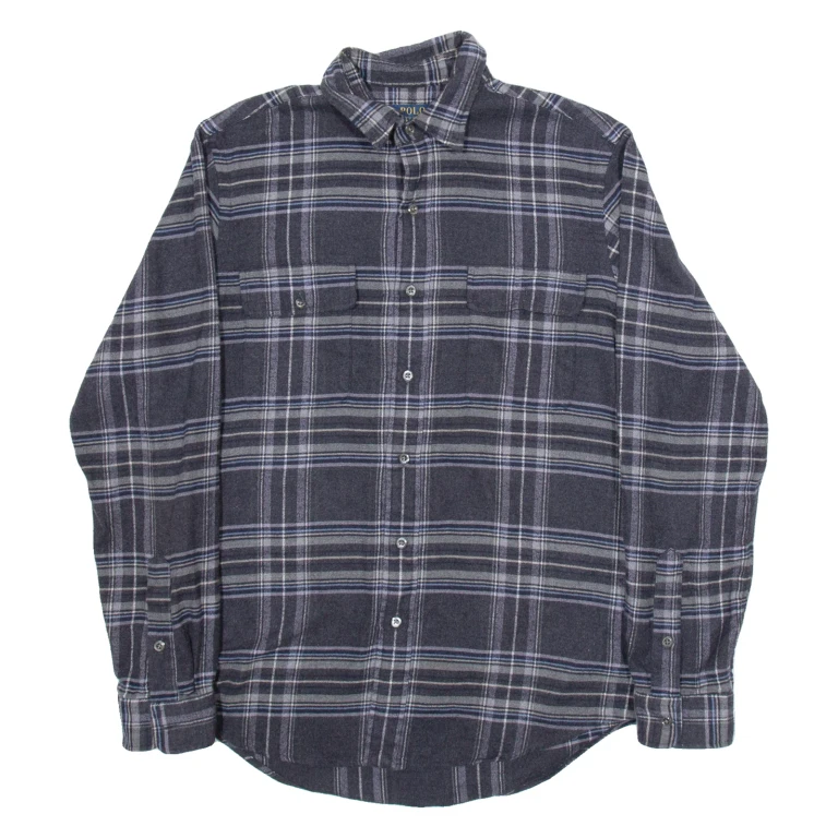 POLO RALPH LAUREN Mens Shirt Grey Check Long Sleeve M