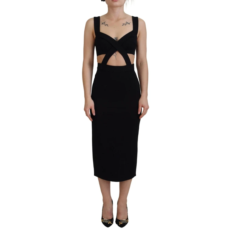Dolce & Gabbana Black Viscose Bodycon Sheath Midi Dress - Women