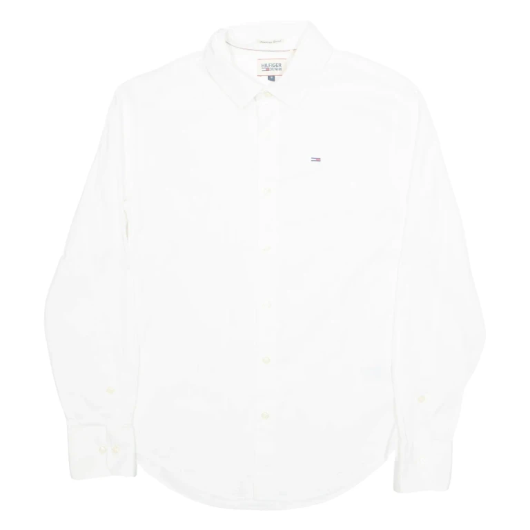 HILFIGER DENIM Mens Plain Shirt White Long Sleeve S
