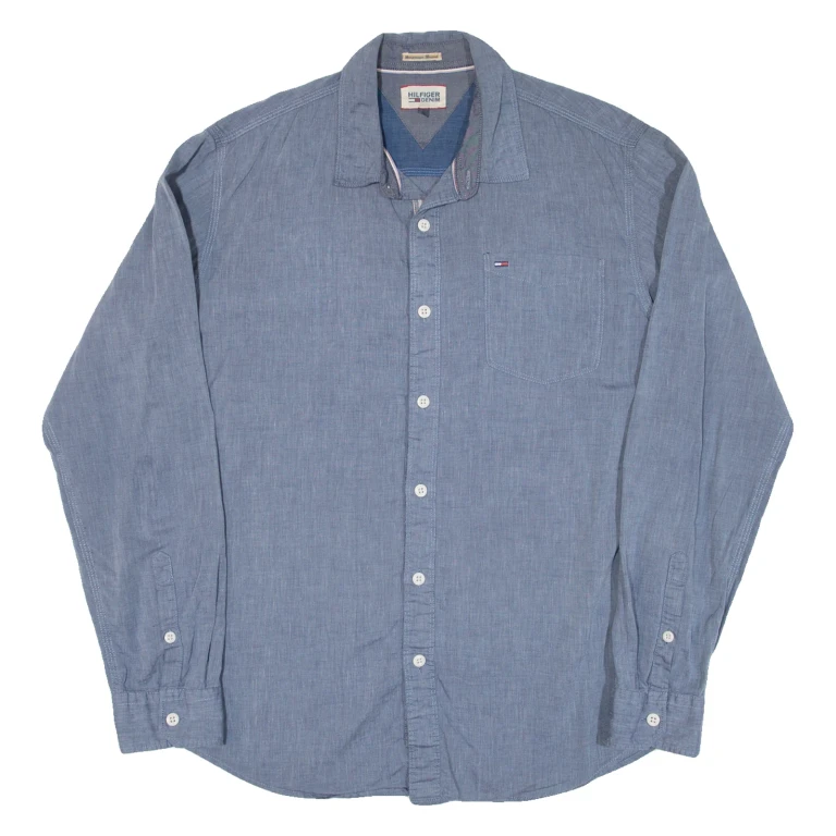 HILFIGER DENIM Mens Plain Shirt Blue Long Sleeve L
