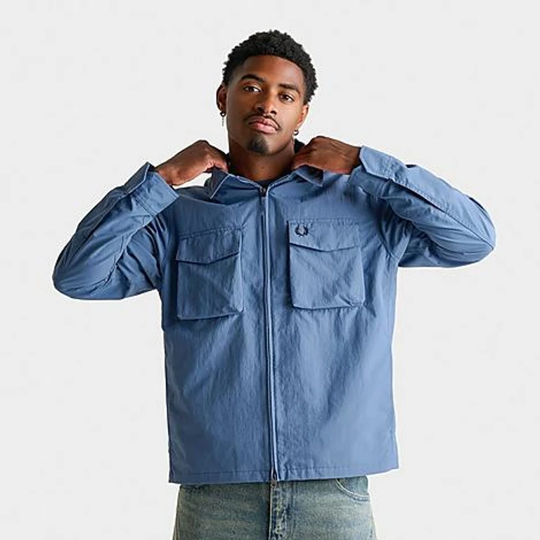 Fred Perry Men's Ripstop Zip-Through Overshirt in Ace Blue Size: Small