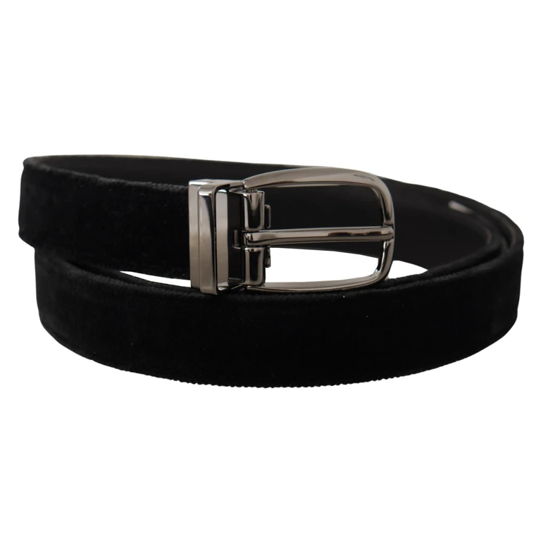 Dolce & Gabbana Black Velvet Classic Logo Engraved Metal Belt - Men