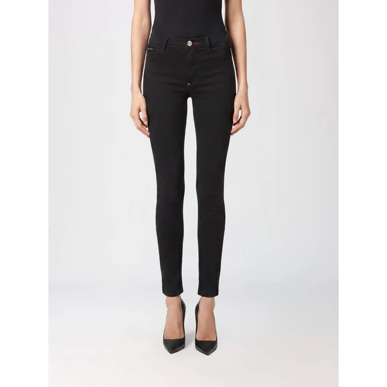 High-Waisted Cropped Skinny Stretch Jeans with Used Effect (FAACWDT1687PDE004N02KT)