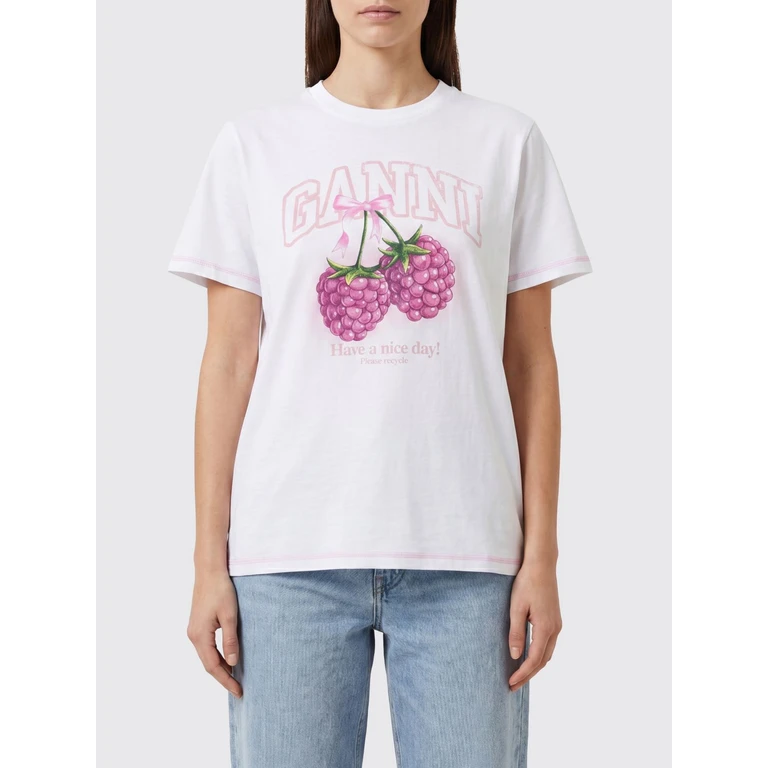 Slim Fit T-Shirt in White Cotton with Fruit Logo Print (A1050294151)