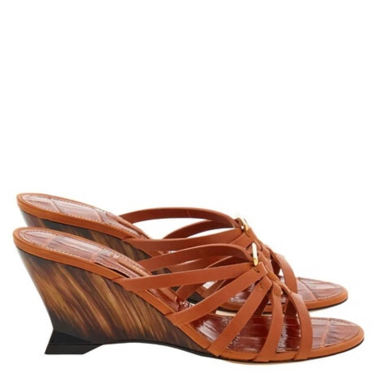 Ferragamo Anemone Gancini Ornament Wedge Sandals