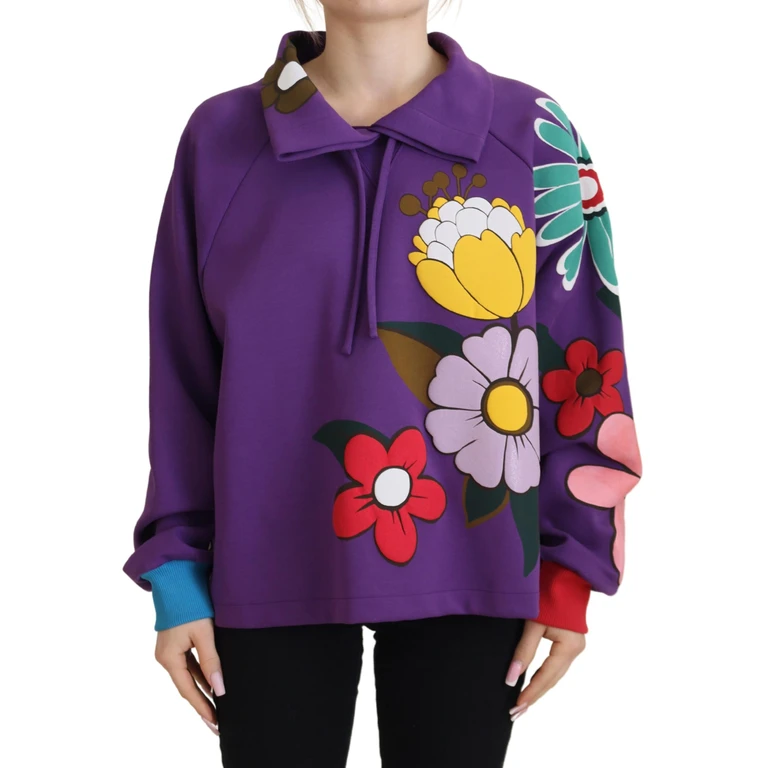 Dolce & Gabbana Purple Floral Print Pullover Cotton Sweater Polyester Clothing - Women