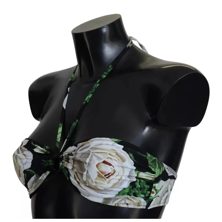 Dolce & Gabbana Black Floral Halter Beachwear Swimwear Bikini Top Nylon Stretch - Women