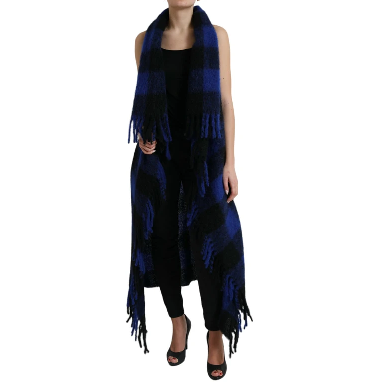 Black Blue Buffalo Check Poncho Coat Sweater And Clothing - Women