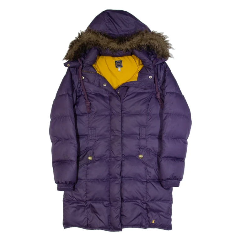 JOULES Down Insulated Womens Puffer Coat Purple Hooded UK 10