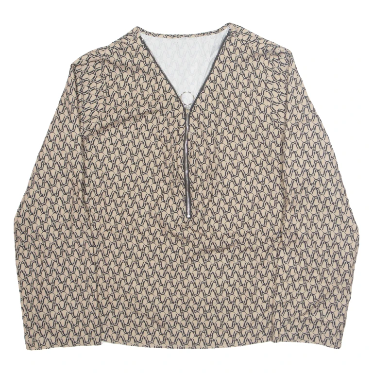 Womens Printed Blouse Brown Long Sleeve Crazy Pattern L