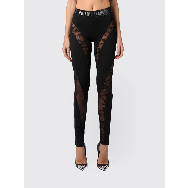 High-Waisted Skinny Leggings in Jersey with Lace and Rhinestones (SAFCWJT2192PTE003N02)