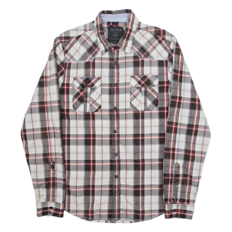 GUESS Mens Shirt Red Check Long Sleeve M
