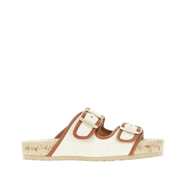 MANEBI Canvas and leather slides Woman 36