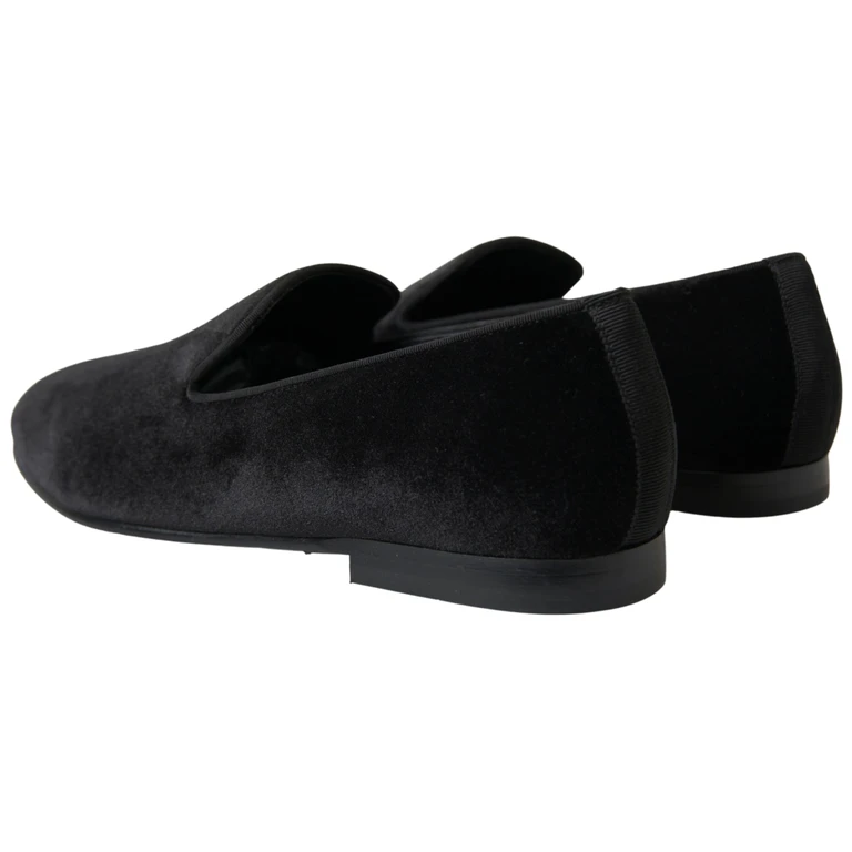 Dolce & Gabbana Black Velvet Loafers Formal Shoes Cotton - Men
