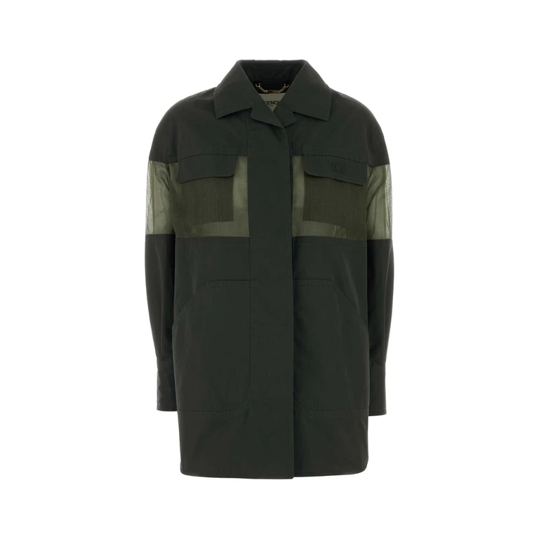 Fendi Olive Green Cotton Blend Jacket Olive-26 Giubbini - Women
