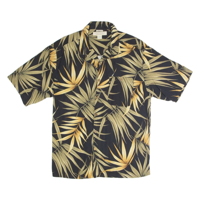 ISLAND REPUBLIC Mens Shirt Black Silk Floral L