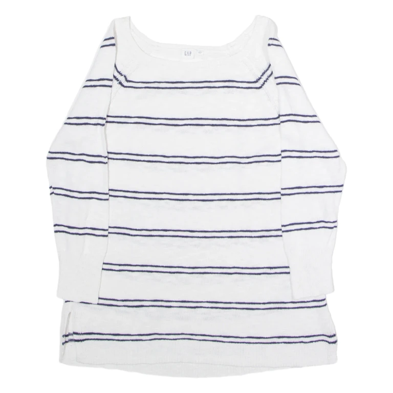 GAP Womens Patterned Jumper White Striped Crew Neck Tight Knit M