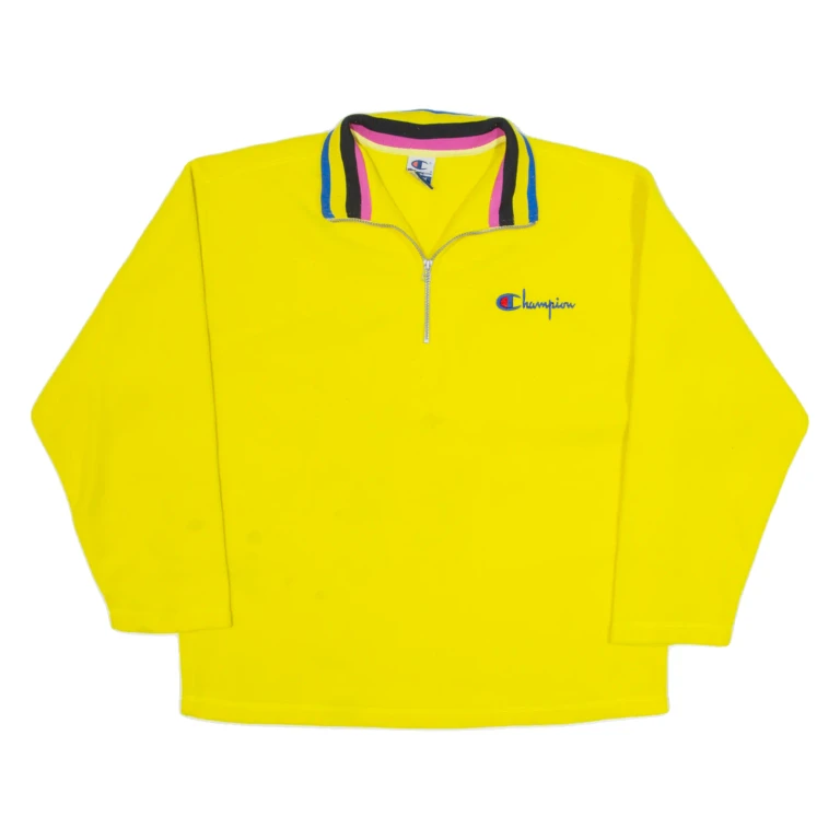 CHAMPION Mens Fleece Yellow 1/4 Zip 90s M