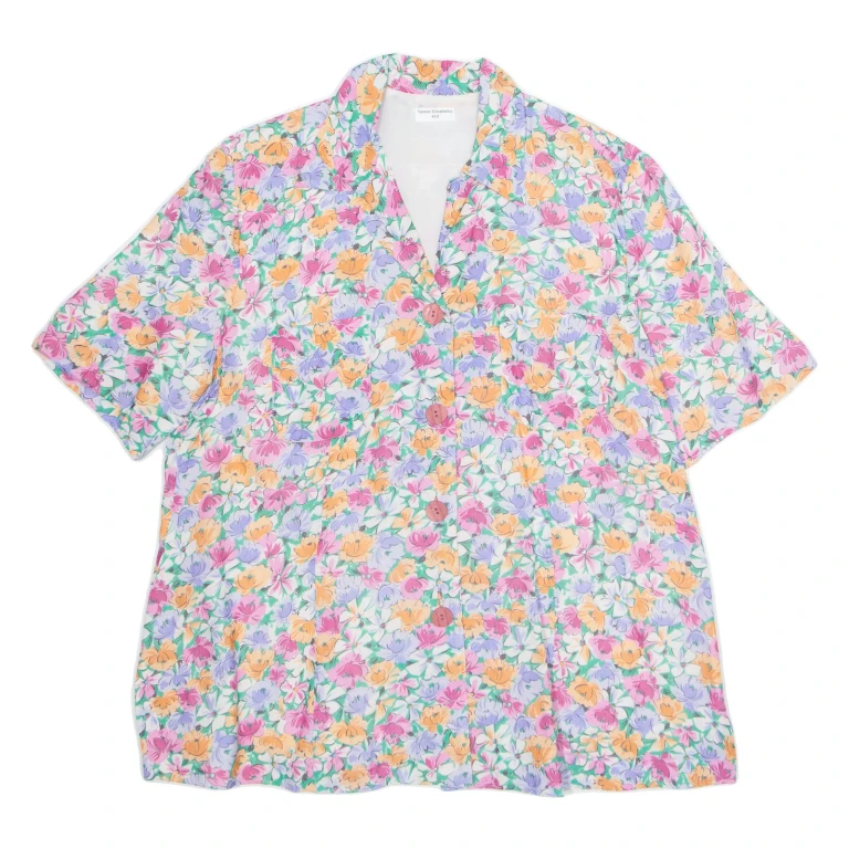 Womens Printed Shirt Pink Collared Floral L