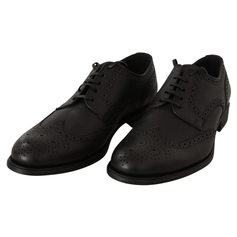 Dolce & Gabbana Black Leather Oxford Wingtip Formal Dress Shoes - Men