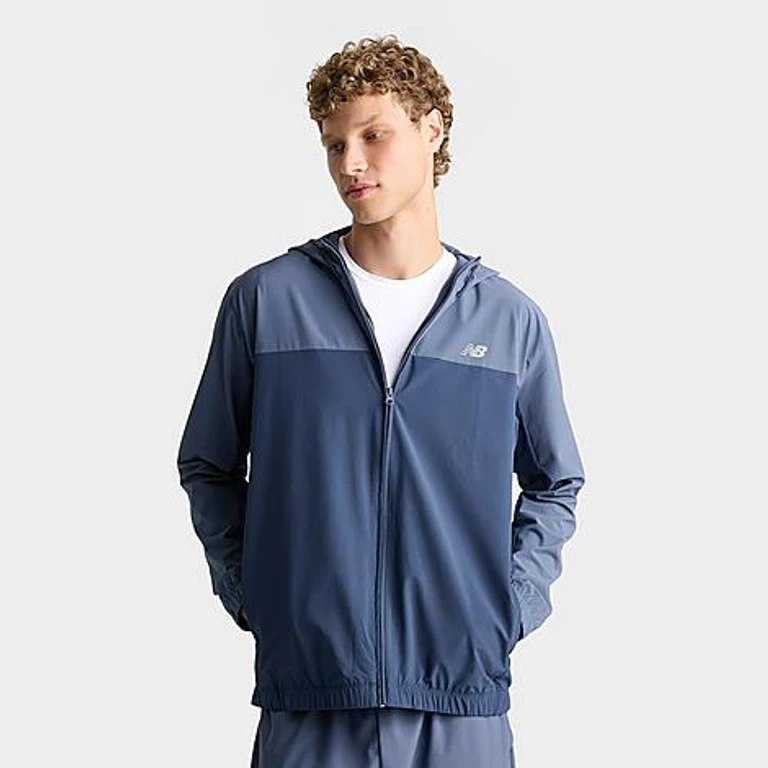 New Balance Men's Sport Essentials Woven Full-Zip Jacket in Navy/Vintage Indigo Size: Small