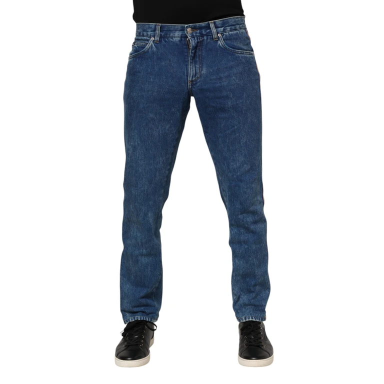 Dolce & Gabbana Blue Cotton Logo Plaque Denim Jeans Clothing - Men