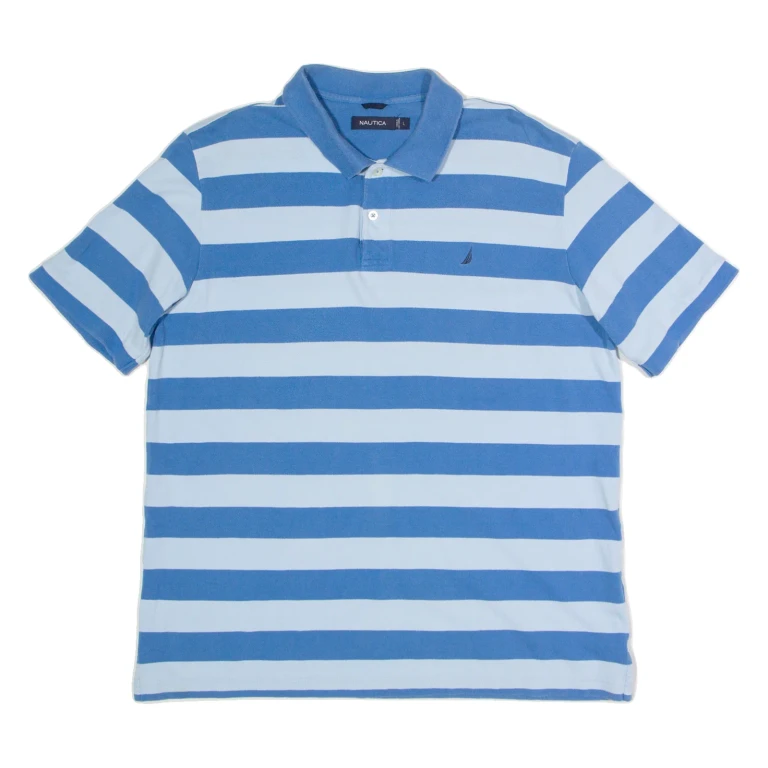 NAUTICA Mens Polo Shirt Blue Striped L