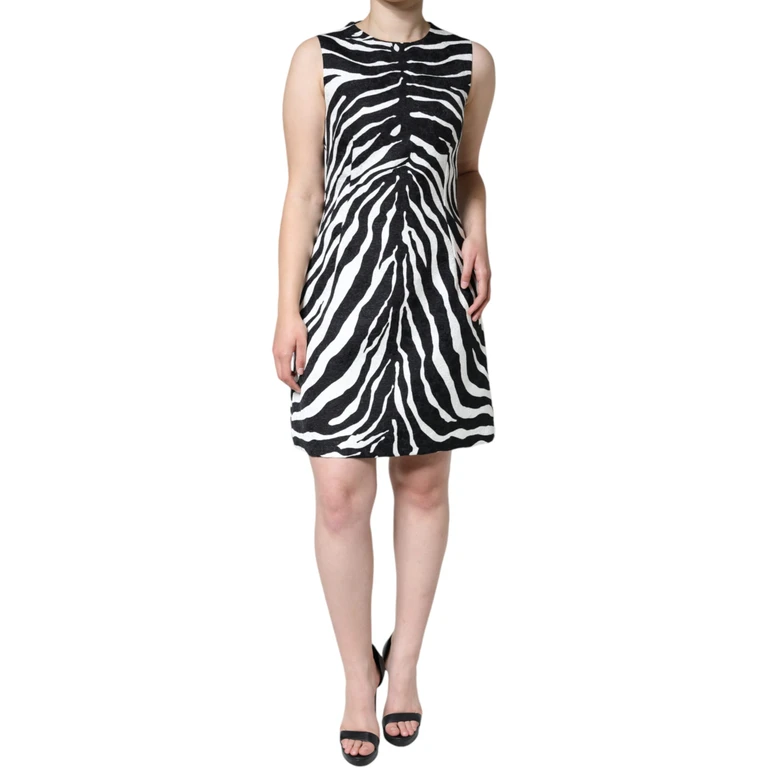 Dolce & Gabbana Black White Zebra A-Line Sheath Mini Dress And Viscose Cotton - Women