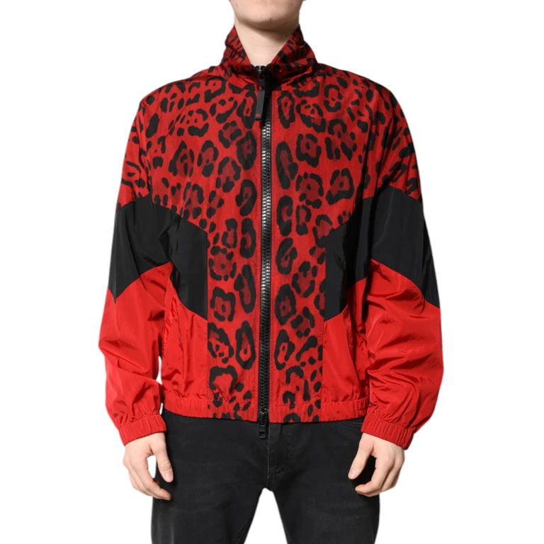 Dolce & Gabbana Red Leopard Nylon Bomber Full Zip Jacket Clothing - Men