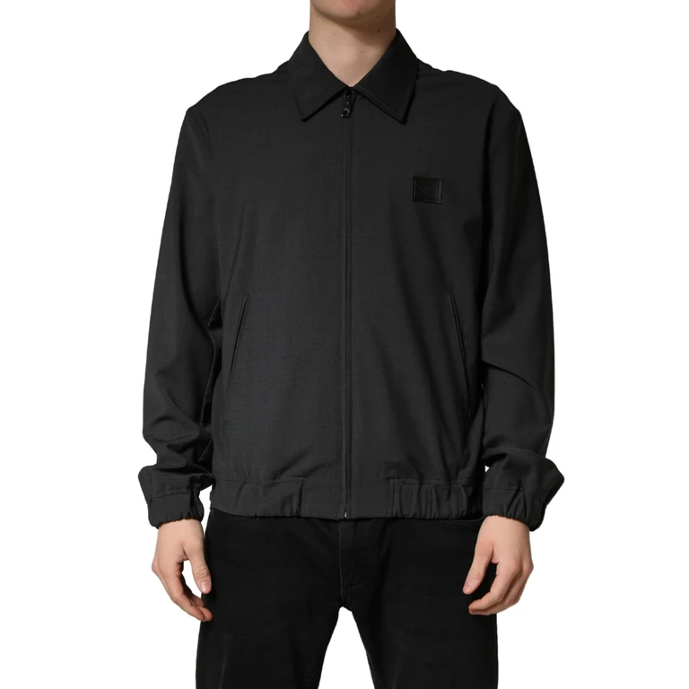 Dolce & Gabbana Black Wool Logo Full Zip Men Bomber Jacket Virgin Nylon Clothing - Men