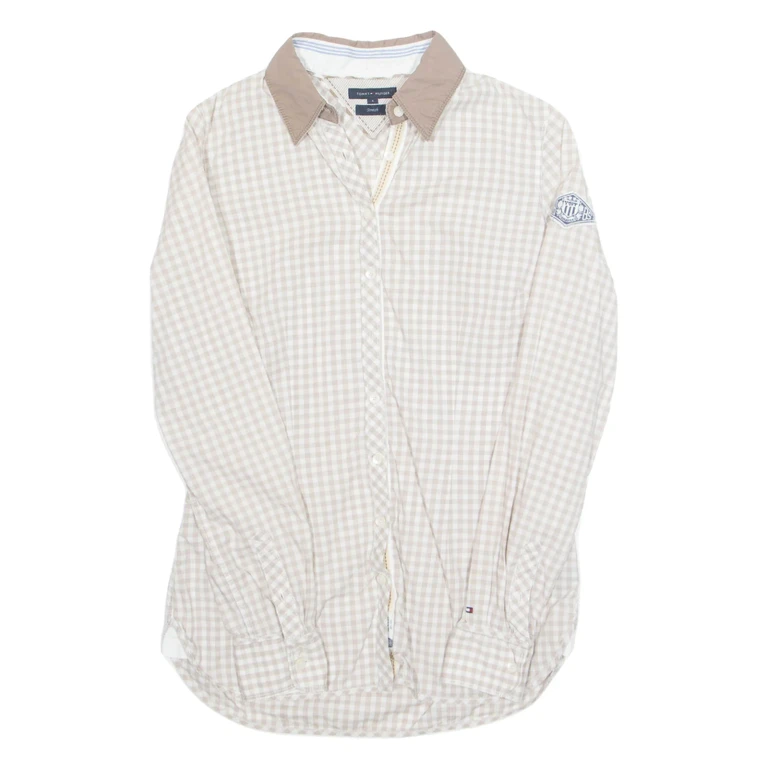 TOMMY HILFIGER Womens Shirt Beige Check Long Sleeve UK 8