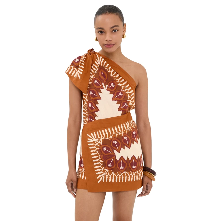 Johanna Ortiz Sun Traveller Mini Dress Ecru/Brown 4