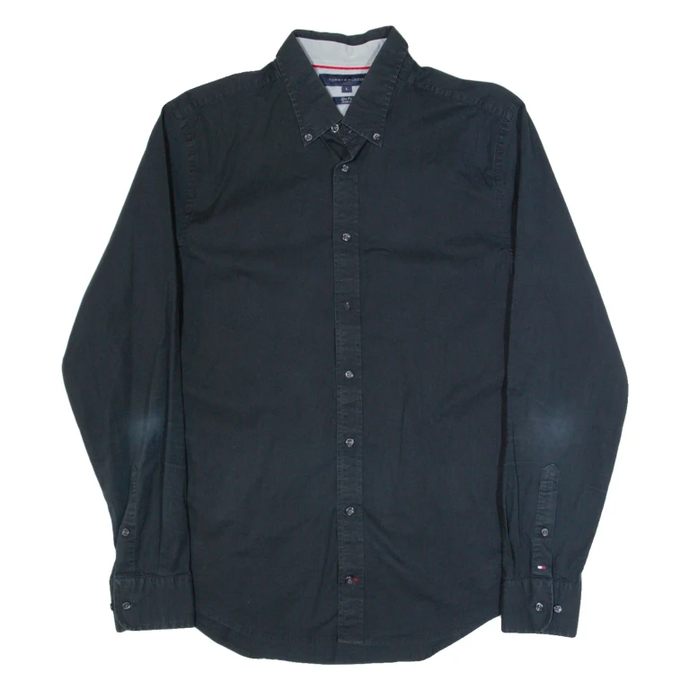 TOMMY HILFIGER Slim Fit Mens Plain Shirt Black Long Sleeve L