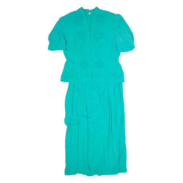 KARIN STEVENS Womens Day Dress Green Short Sleeve Long M