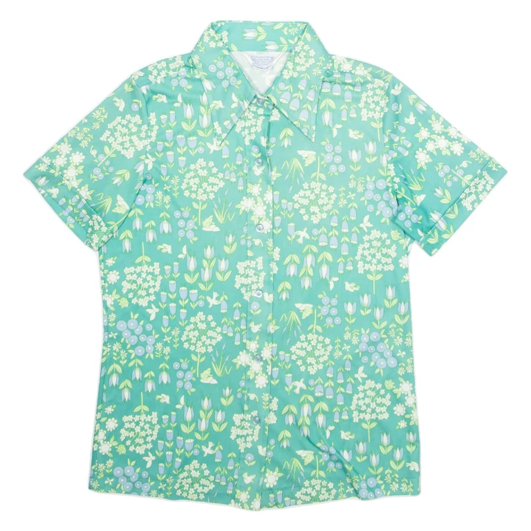 Womens Printed Blouse Green Collared Floral L