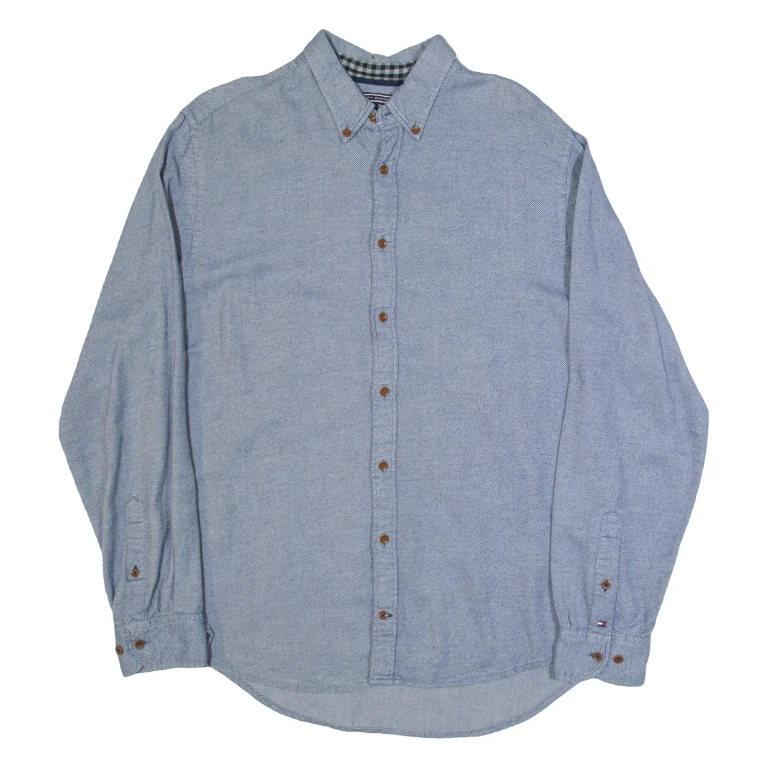 TOMMY HILFIGER New York Fit Mens Plain Shirt Blue Long Sleeve L