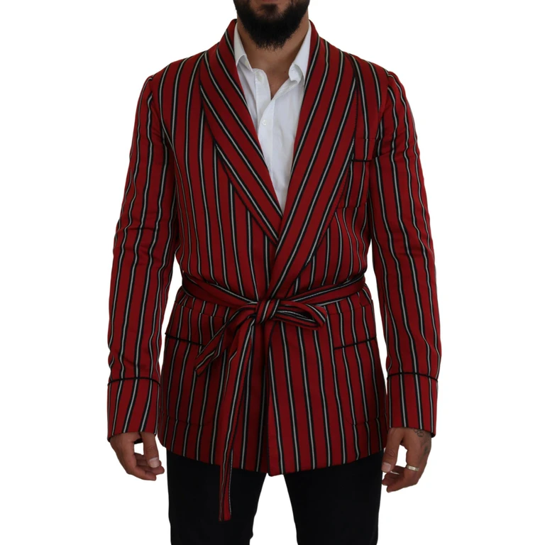 Dolce & Gabbana Red Striped Martini Printed Lining Robe Polyester Clothing - Men