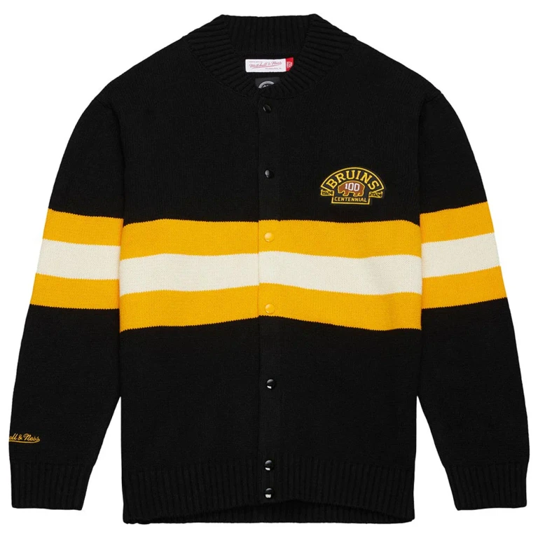 Men's NHL 100Th Anniversary Striped Cardigan Sweater Bruins