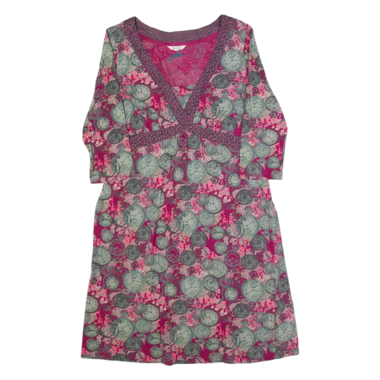 WHITE STUFF Womens A-Line Dress Pink Crazy Pattern Midi UK 14