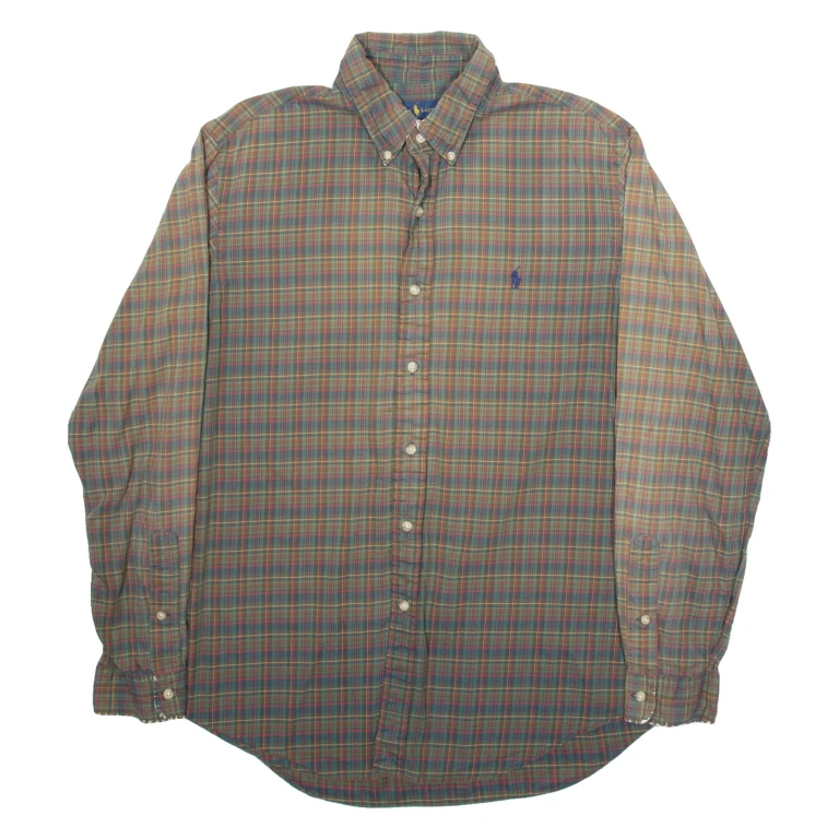 RALPH LAUREN Mens Shirt Green Check Long Sleeve L